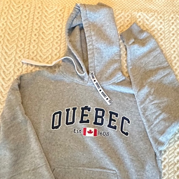 Grey Quebec Logo Hoodie Sweatshirt, XL - Picture 2 of 10